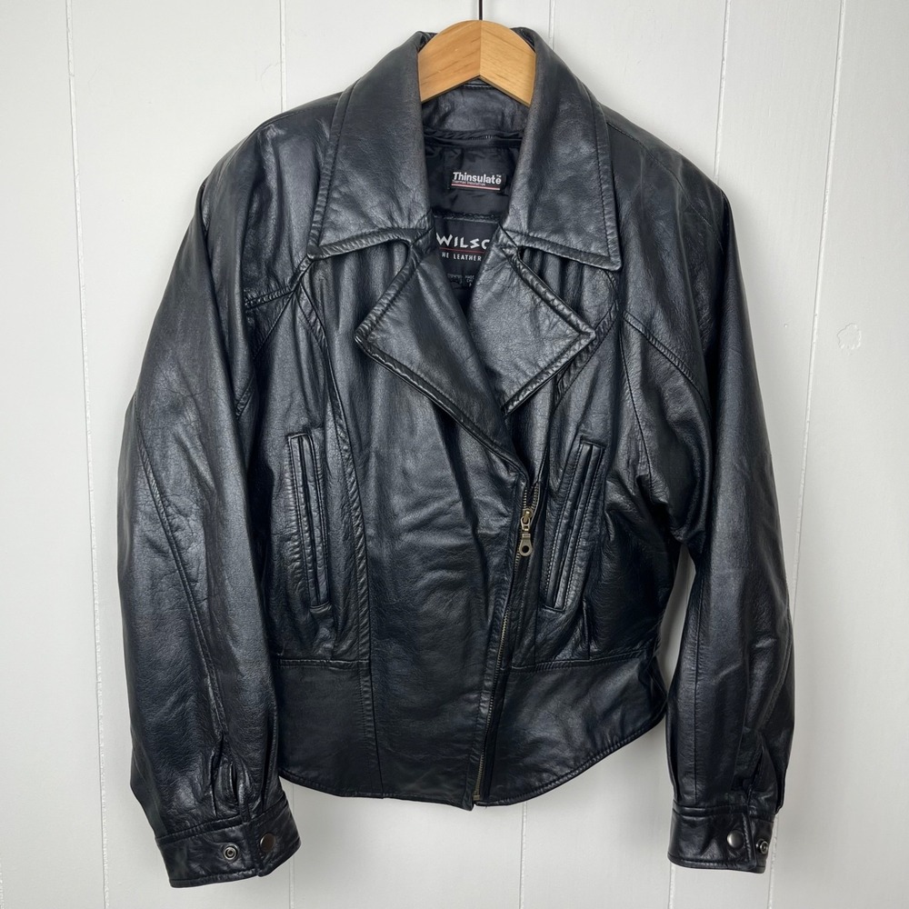 Vintage Wilsons Leather Motorcycle Jacket Womens Medium Black Thinsulate Biker